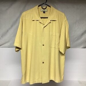 Men's Tommy Bahama Silk Shirt Size L Short Sleeve Button Down Yellow